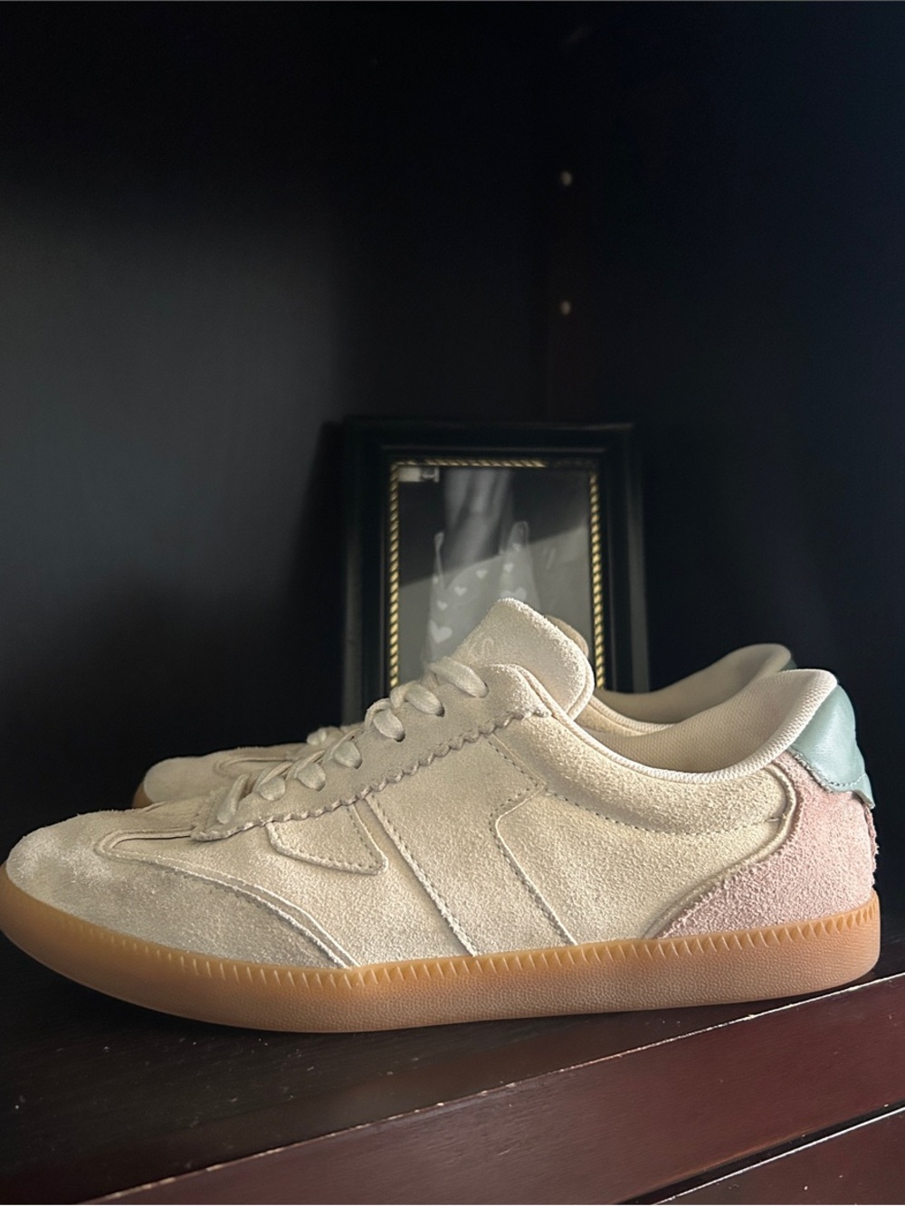 Toms Cream Suede Sneakers with Pink and Mint Accents